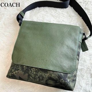 COACH - コーチ メッセンジャーバッグ シボ革 緑 フラップ 斜めがけ