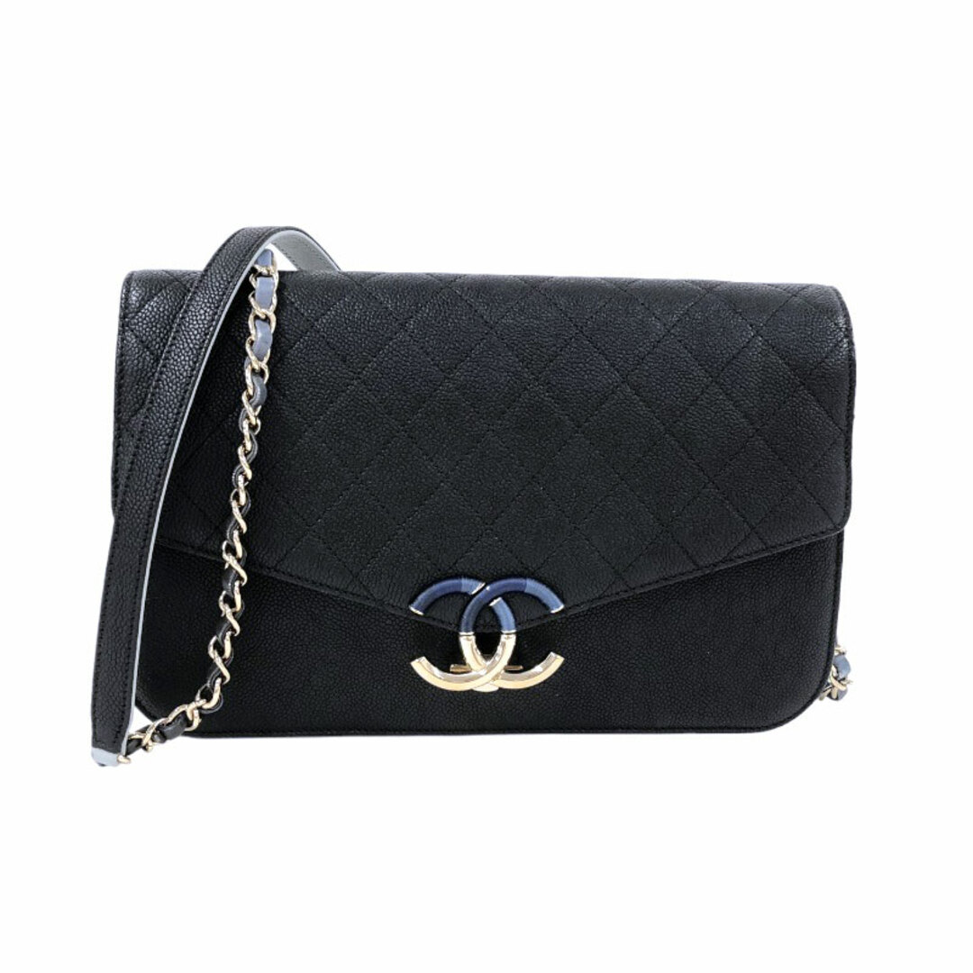 シャネル CHANEL フラップ チェーンショルダー ブラック ゴールド金具 キャビアスキン レディース ショルダーバッグ