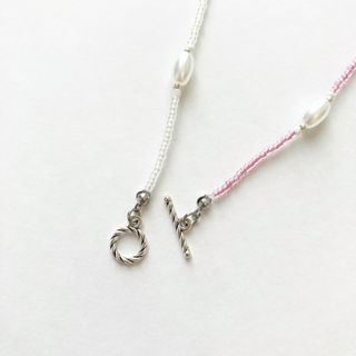 ハンドメイド＊ビーズネックレス＊2way＊マンテル＊ピンク＊シルバー(ネックレス)