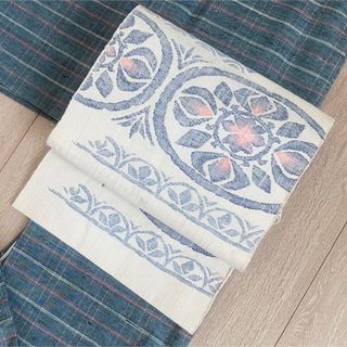 専用⭐︎紬名古屋帯 白花柄六通 可愛いレトロ和洋服 リメイク着用
