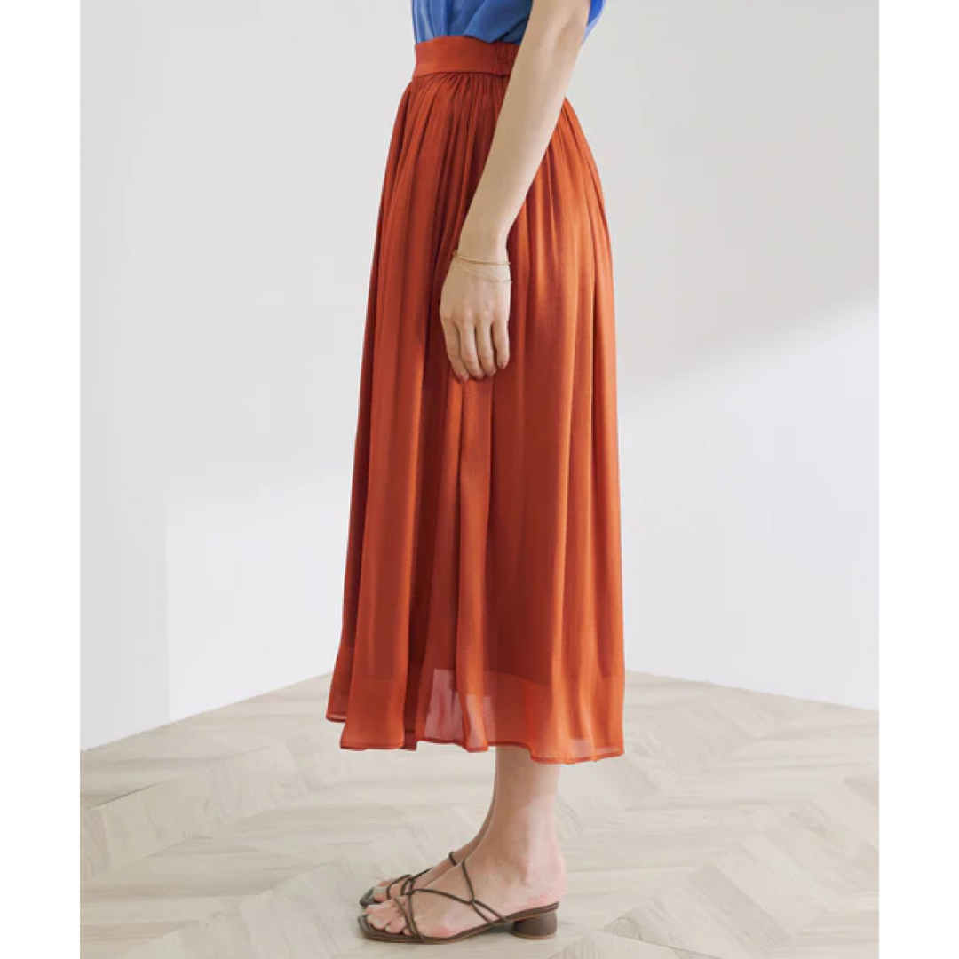 ROPE’(ロペ)の【洗える】　ROPE グロッシーギャザー楊柳スカート　36 ダークブラウン レディースのスカート(ロングスカート)の商品写真