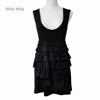 【希少】miu miu アルパカ混 チュニック Uネック ギャザー 黒 40