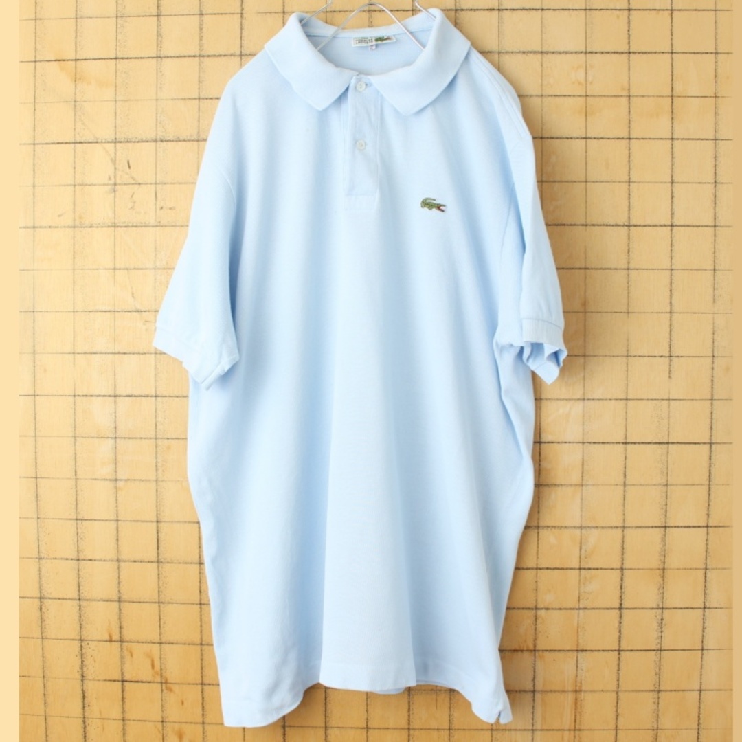 70s 80s フランス製 フレンチラコステ半袖 ポロシャツ ブルーL aw31