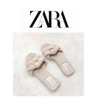 ザラ(ZARA)のZARA フラット サンダル ボア 35 ホワイトベージュ(サンダル)