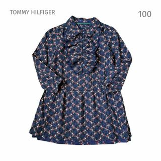 トミーヒルフィガー(TOMMY HILFIGER)のトミーヒルフィガー ワンピース フリル 長袖 花柄 ネイビー 女の子(ワンピース)