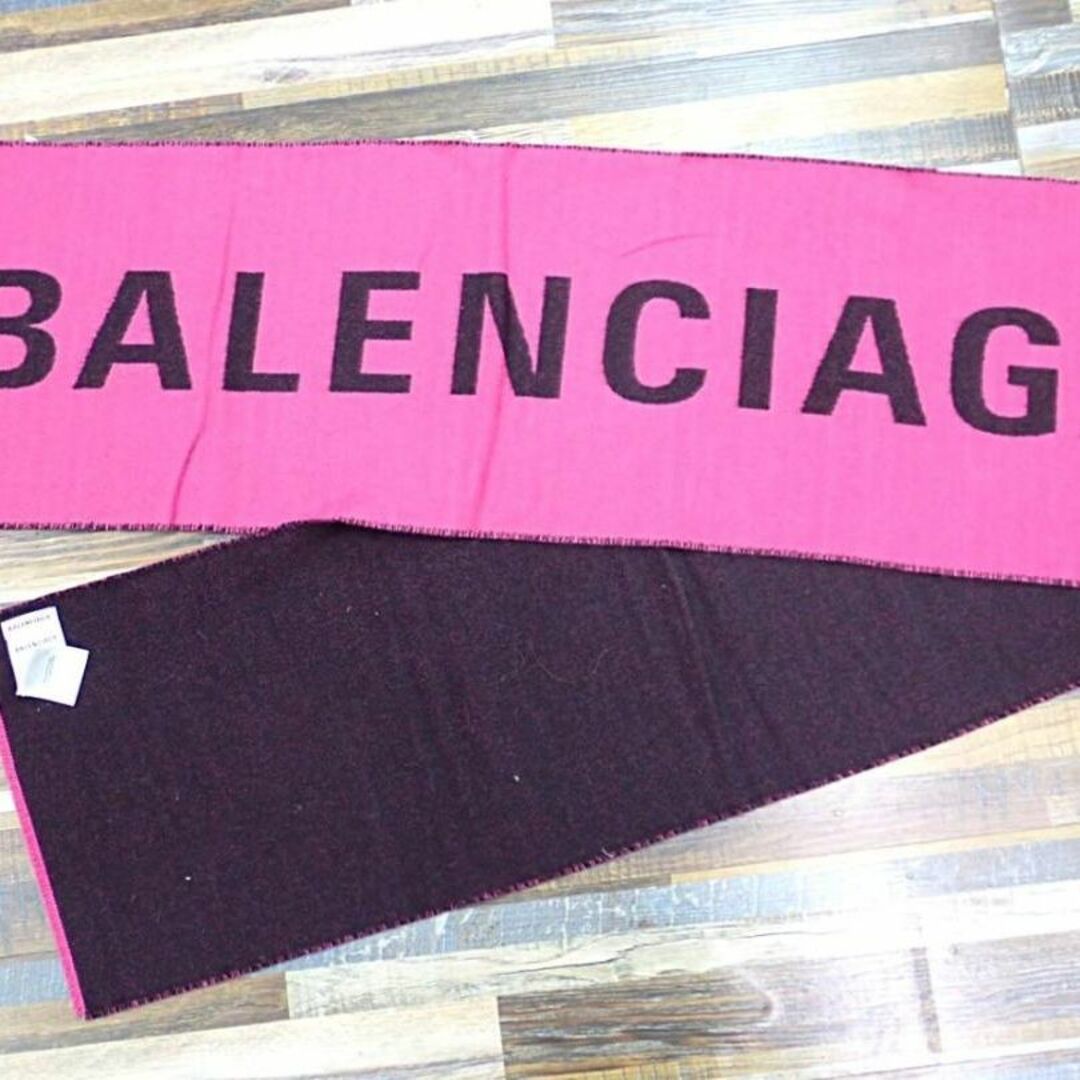 使用感大D美品◆バレンシアガ マフラー ストール ウール100％ ピンク