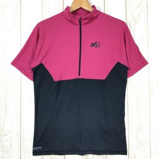 ミレー(MILLET)のMENs S  ミレー トリロジー フレグメント ジップ ショート スリーブ TRILOGY FRAGMENT ZIP SS ジップネックシャツ Tシャツ ポーラテックデルタ MILLET MIV8970 9445 NOIR/DRAGON ピンク系(その他)