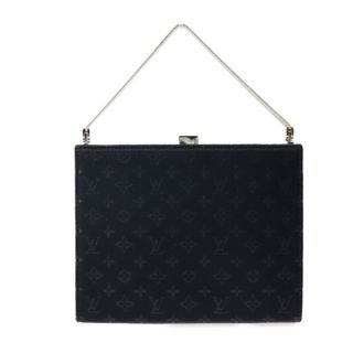 ルイヴィトン(LOUIS VUITTON)のLOUIS VUITTON ルイ ヴィトン モノグラムサテン アンジュ MM ハンドバッグ M92101 サテン   ブラック シルバー金具  がま口 ビトン 【本物保証】(ハンドバッグ)