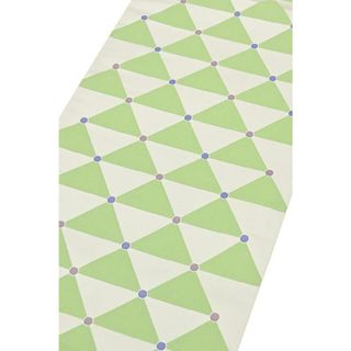 着物だいやす 694■袋帯■洒落袋 鱗文 幾何学文 灰白×若緑色【正絹】【仕立て上がり帯】