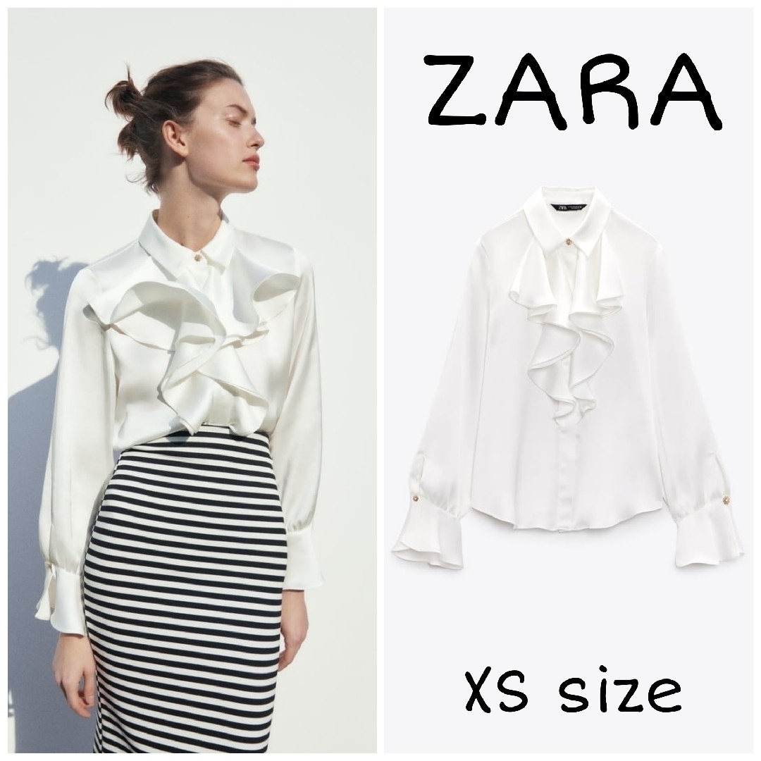 ZARA　3/4 スリーブ シャツ　Sサイズ　オフホワイト