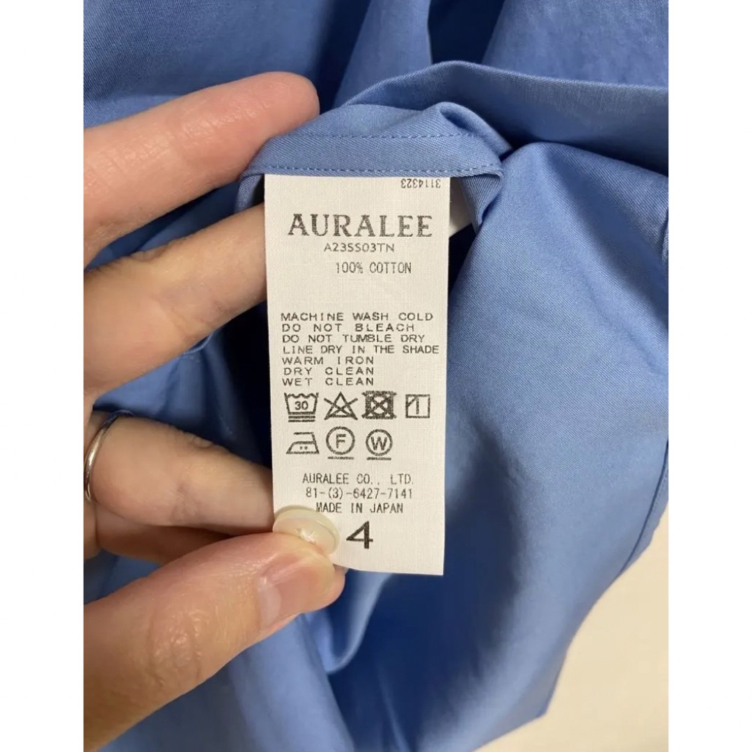 AURALEE 23ss ウォッシュド　フィンクス　ツイル　シャツ　ブルー　4