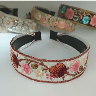 インド刺繍リボン　花柄ホワイト(ヘアアクセサリー)