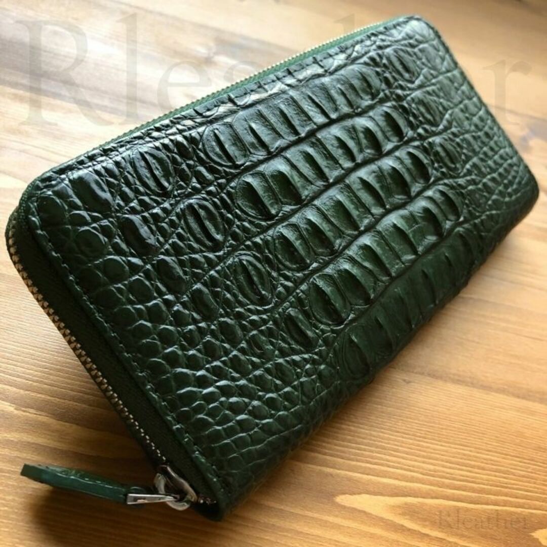 高級 クロコダイル メンズ財布 長財布 ダークグリーン 緑 鰐 ワニ