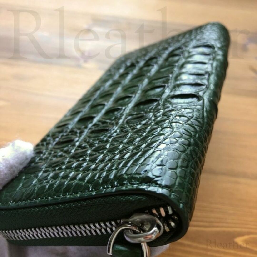 高級 クロコダイル メンズ財布 長財布 ダークグリーン 緑 鰐 ワニ