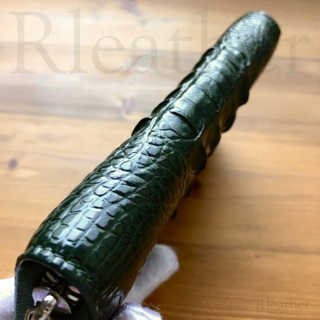 高級 クロコダイル メンズ財布 長財布 ダークグリーン 緑 鰐 ワニ