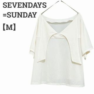 セブンデイズサンデイ(SEVENDAYS=SUNDAY)の【個性的】セブンデイズサンデイ レディース【M】カットソー ボウタイ 白系(シャツ/ブラウス(半袖/袖なし))