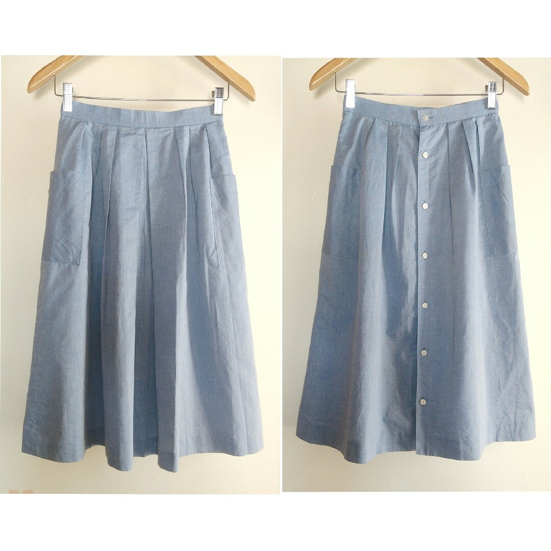 TELIGNE ボタン付き2way フレアスカート ロングスカート (青色) レディースのスカート(ロングスカート)の商品写真
