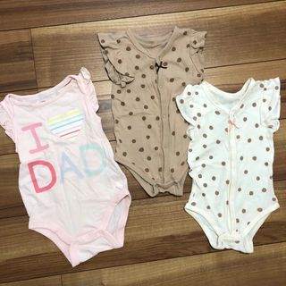 ベビーギャップ(babyGAP)の80サイズロンパース3枚セット♡ドット♡フリル♡くすみカラー(ロンパース)