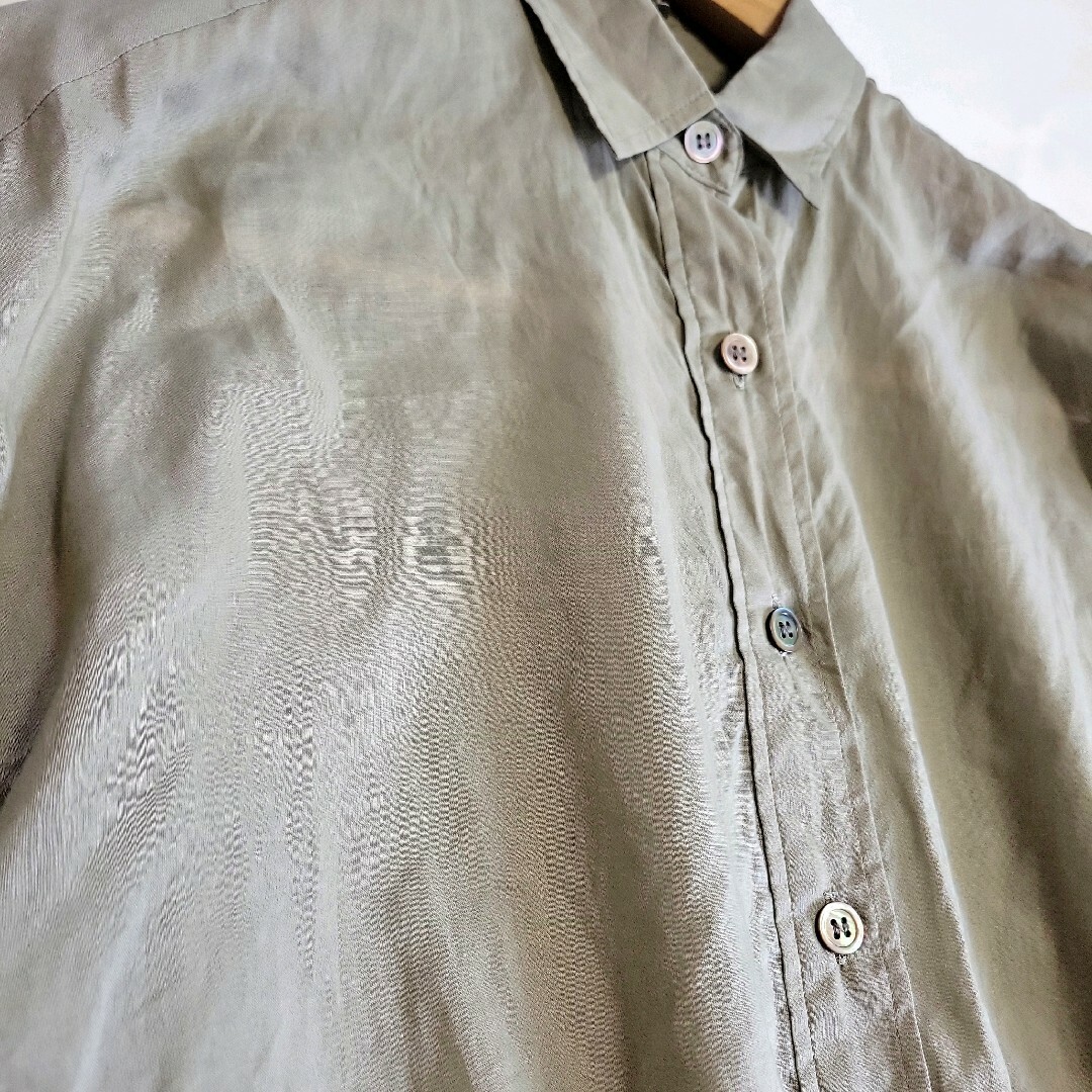ウィムガゼット シアーシャツ 洗える 長袖 カーキ ブラウス 日本製