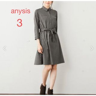 エニィスィス(anySiS)のanysis ストライプワンピース　グレー　サイズ3(ひざ丈ワンピース)