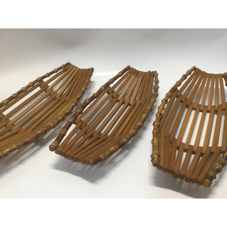 昭和レトロな懐かしい　竹製　船型おしぼり入れ　おしぼりトレー(テーブル用品)