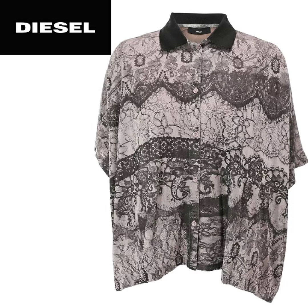 DIESEL(ディーゼル)の【新品】DIESELディーゼル レース柄 レーヨン ブラウス シャツ XS レディースのトップス(シャツ/ブラウス(半袖/袖なし))の商品写真