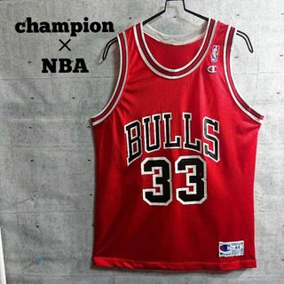 【champion×NBA】USA製 ブルズ ピッペン バスケシャツ 赤 M