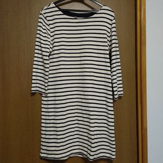 ユニクロ(UNIQLO)のユニクロ 七分袖ワンピース チュニック ボーダー L(ひざ丈ワンピース)