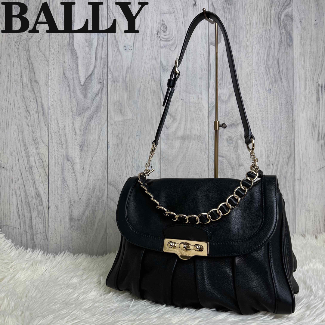 希少デザイン♡ BALLY バリー レザー ギャザー チェーン ショルダーバッグ-