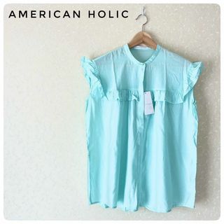 アメリカンホリック(AMERICAN HOLIC)の新品タグ付き‼AMERICAN HOLICフレンチスリーブフリルブラウス　綿　М(Tシャツ(半袖/袖なし))