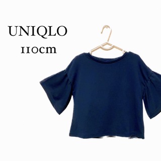 ユニクロ(UNIQLO)のUNIQLO キッズ　110cm  フレアスリーブT  五分袖　ネイビー(Tシャツ/カットソー)
