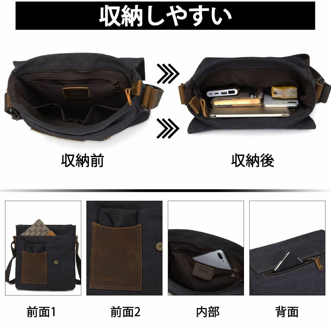 【色: ブラック】Vaschy 帆布 ショルダーバッグ メンズ 縦型 メッセンジ 2