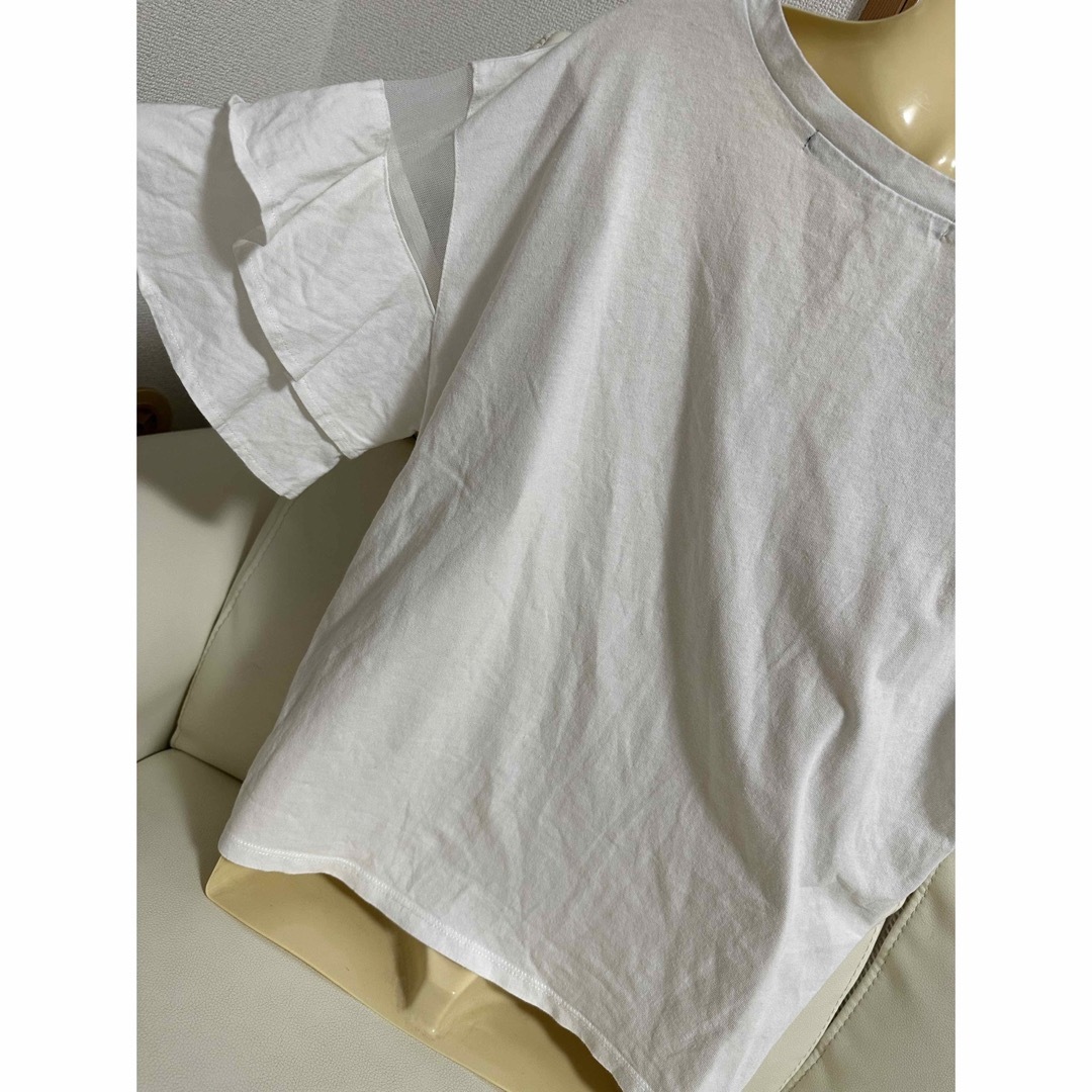 KBF+(ケービーエフプラス)のKBF ＋チュール切り替えカットソー White レディースのトップス(Tシャツ(半袖/袖なし))の商品写真