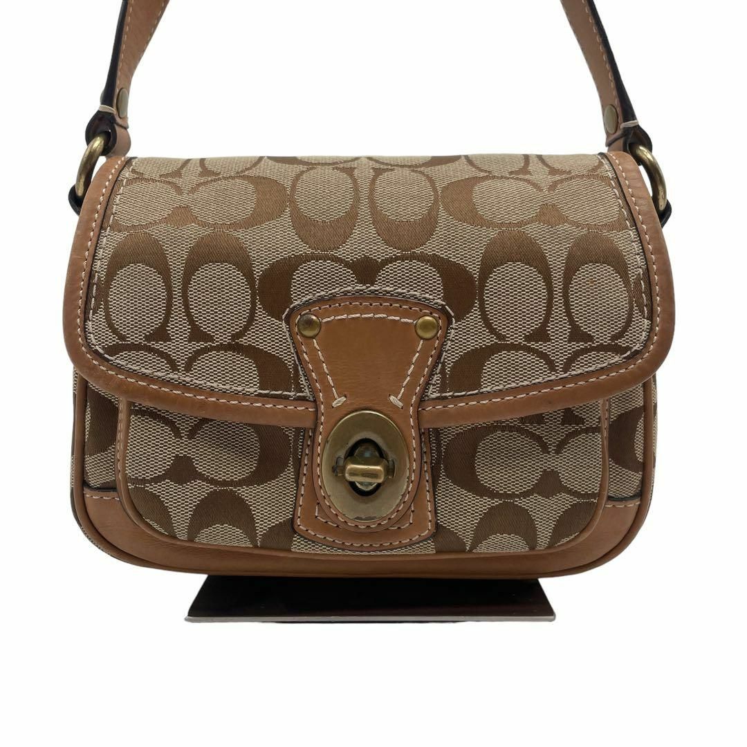 COACH コーチショルダーバッグ ベージュシグネチャー ターンロック10566