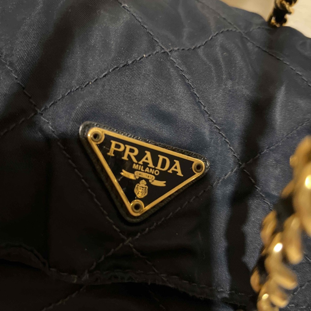 PRADA プラダ チェーンショルダーバッグ ナイロン ゴールド ネイビー