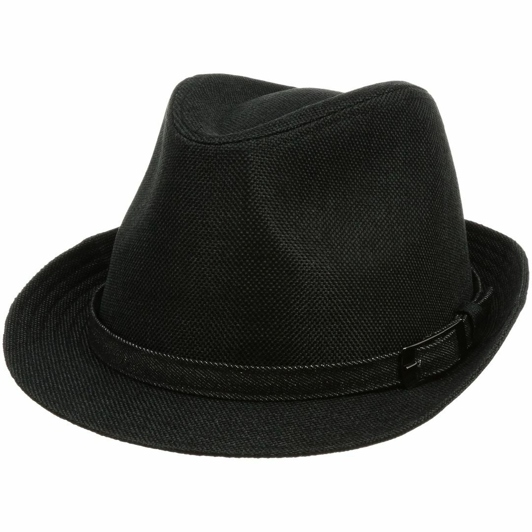【色: ブラック】中折れハット フェイクリネン デニムベルト 大きいサイズ帽子