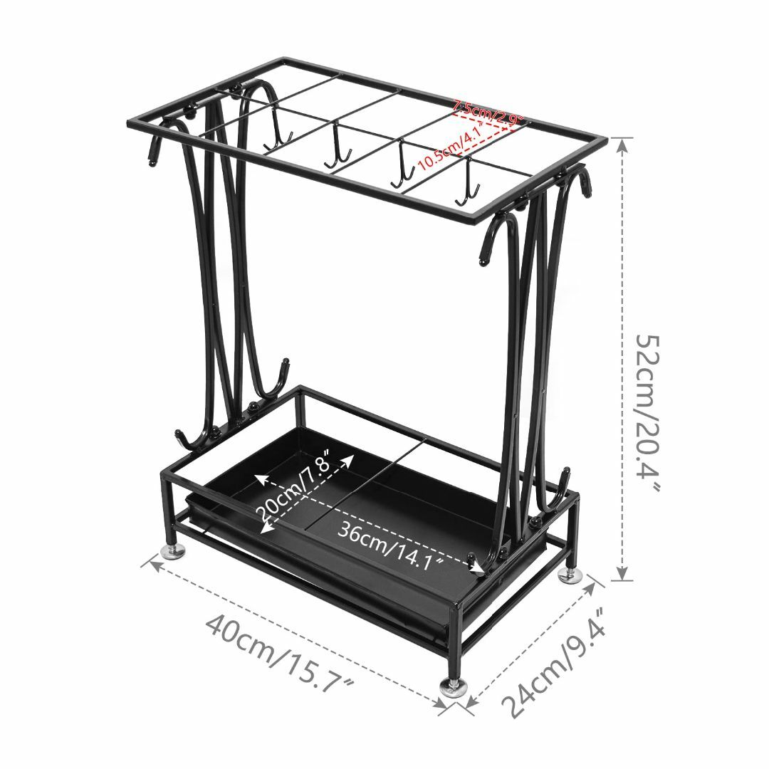 BQKOZFIN 傘立て 業務用 傘入れ 玄関 10本立て 8フック付き 幅40 4
