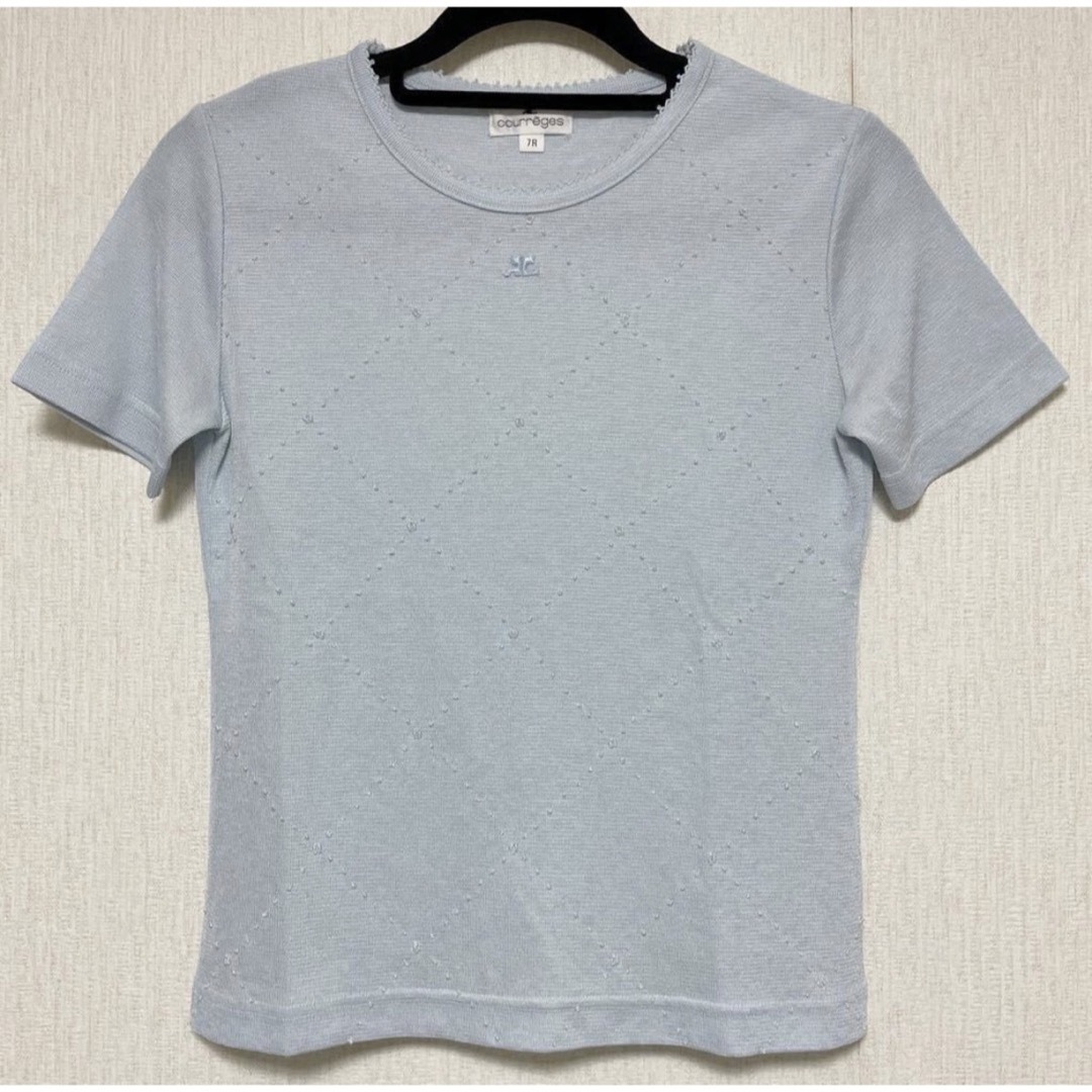 courreges クレージュ センター ロゴ ビーズ サマー ニット Tシャツ | フリマアプリ ラクマ