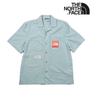 ザノースフェイス(THE NORTH FACE)の新品未使用 ノースフェイス 半袖オープンカラーシャツ 青L 刺繍 USモデル(シャツ)