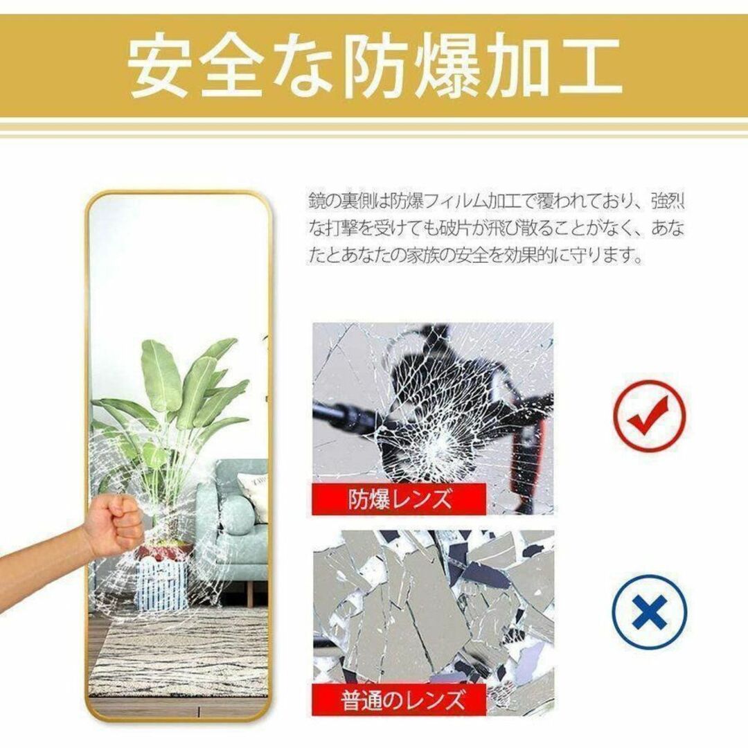 スタンドミラー おしゃれ 160cm*50cm 全身鏡 姿見 壁掛け ブラックの
