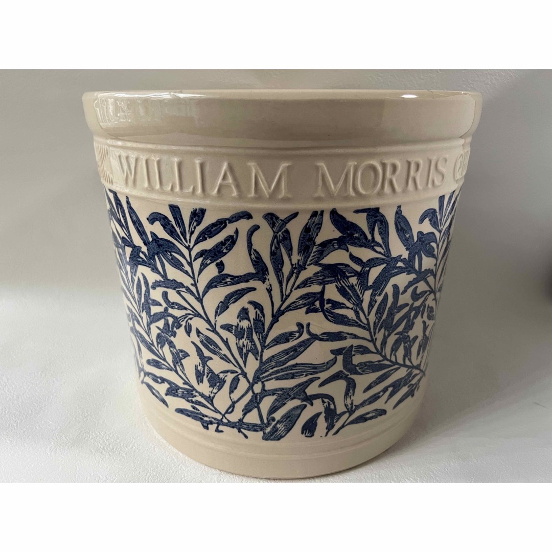【ウィリアム モリス】リーフシリンダー 30 可愛い 植木鉢 クリーム ブルー