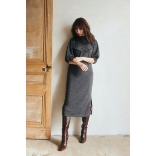 素材herlipto Belted Ruffle Cable-Knit Dress - ロングワンピース