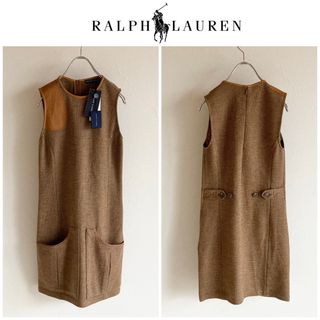 ラルフローレン(Ralph Lauren)の新品 ラルフローレン レザー切替 千鳥格子 ウール ノースリーブ ワンピース(ひざ丈ワンピース)