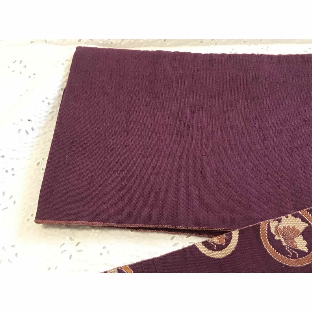 半幅帯　半巾帯　正絹　蝶　小豆　小袋帯　浴衣　紫 2