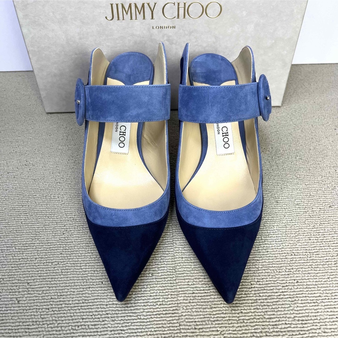 36.5 JIMMY CHOO ミュール サンダル ブルー 23.5 - ハイヒール/パンプス