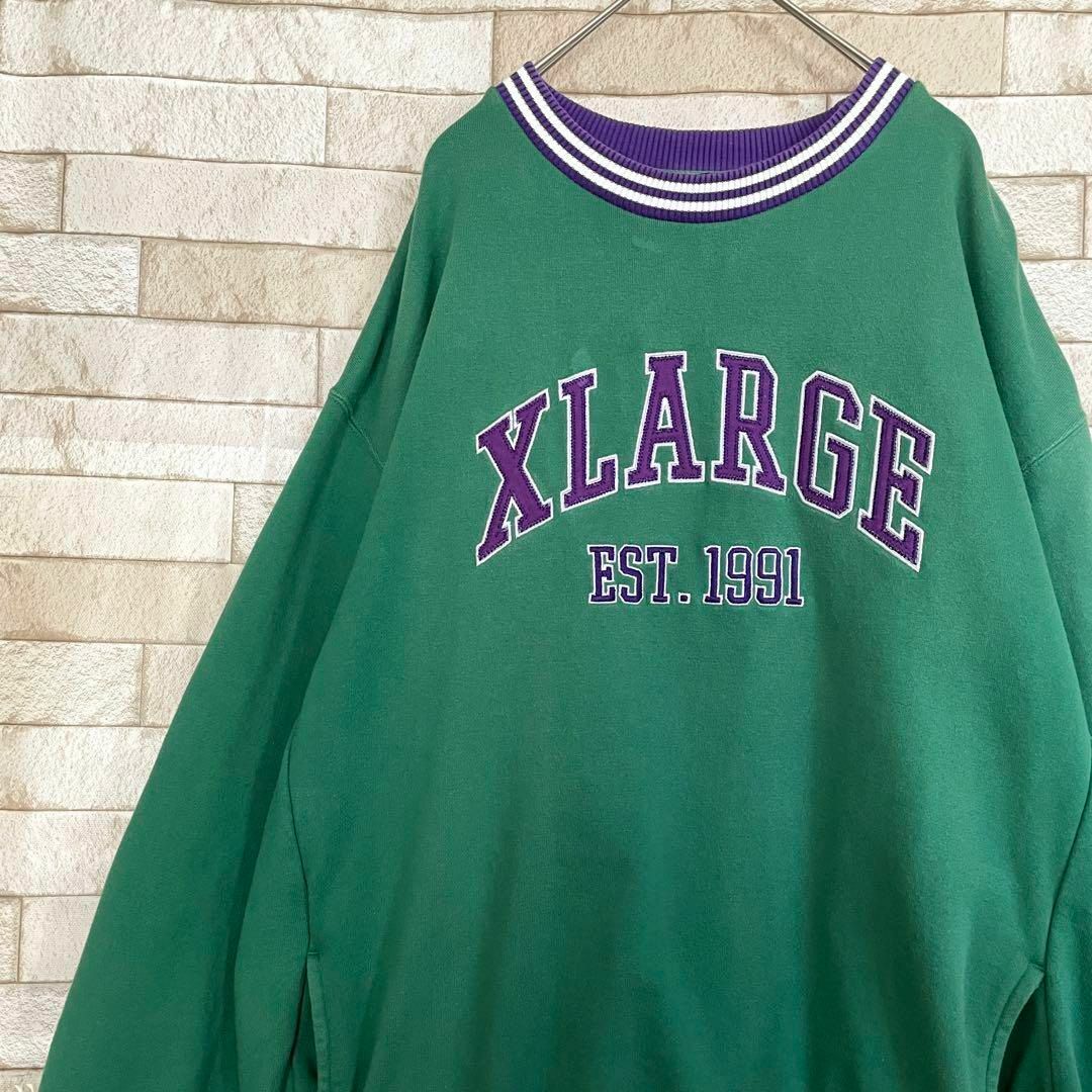 【XL】X-LARGE　エクストララージ　スウェット　アーチロゴ　黒　緑