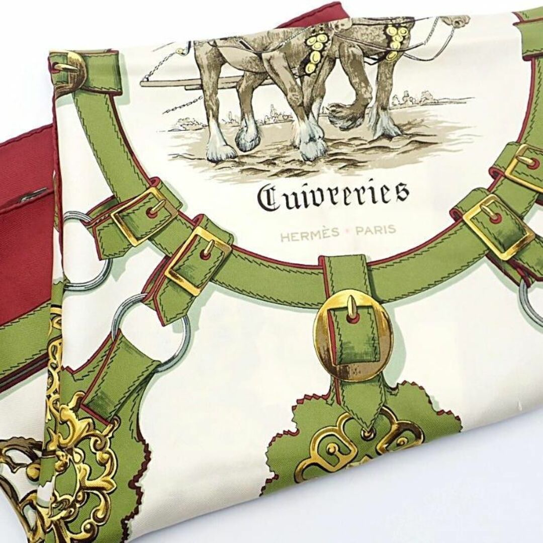 HERMES エルメス 大判 スカーフ カレ90 Guivreries 赤色系-