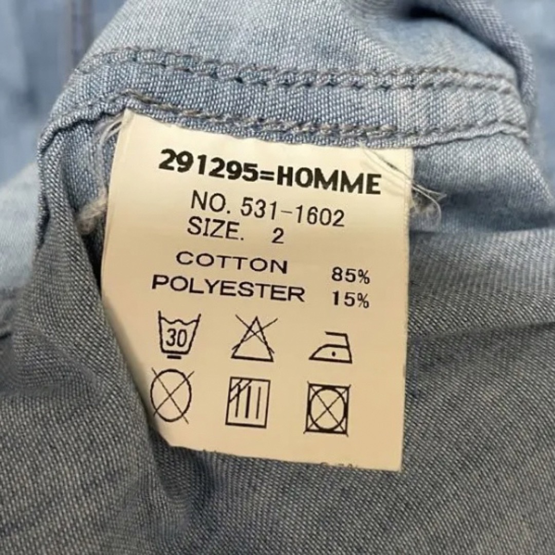 291295=HOMME(ニーキュウイチニーキュウゴーオム)の【最終値下げ】 291295＝HOMME メンズデニムシャツ 2(M)サイズ メンズのジャケット/アウター(Gジャン/デニムジャケット)の商品写真