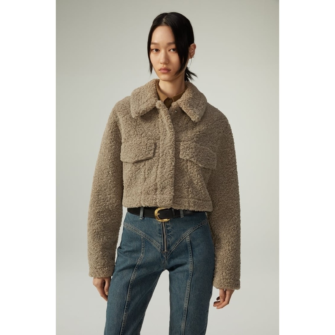 ZARA　クロップド フェイクボア シャツジャケット　XSサイズ　ブラウン系