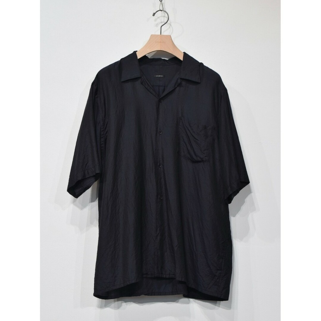 23ss コモリ COMOLI ウールシルクオープンカラーシャツ ネイビー 2 - T